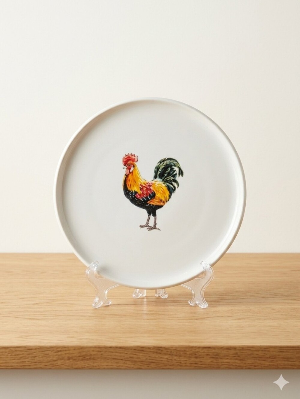 White Ceramic Rooster Decorative Plate - Country Kitchen Accent